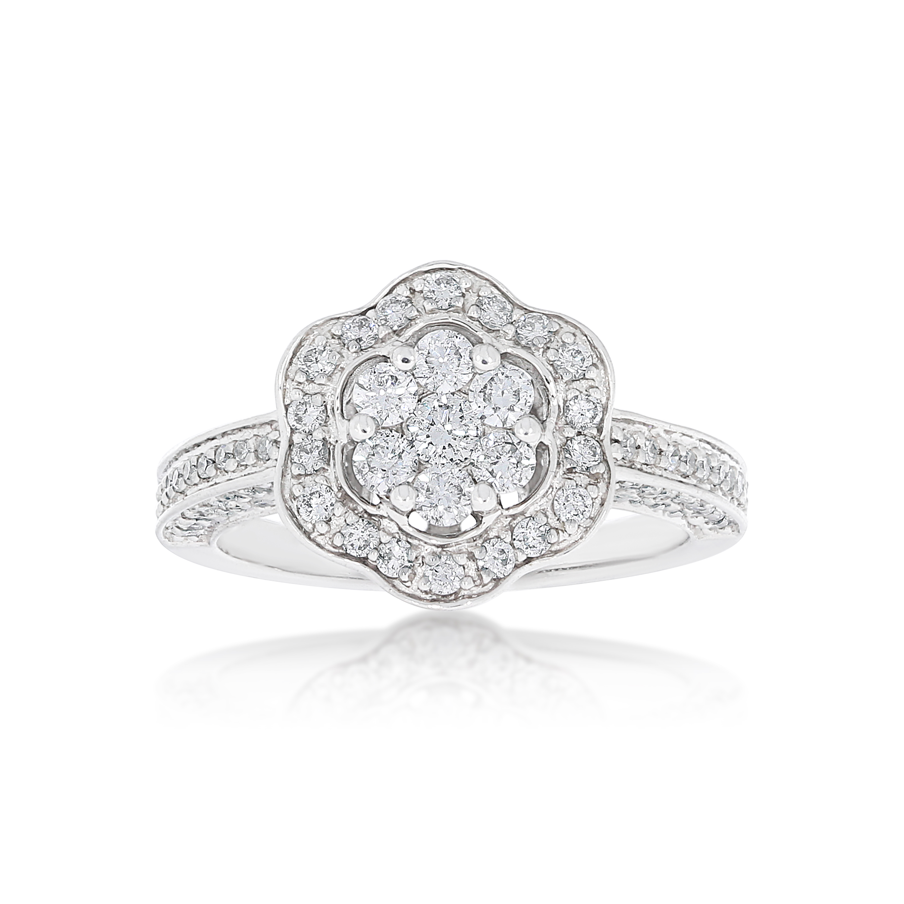Diamond Engagement Ring Flower Setting 1.00 ct. 14k White Gold